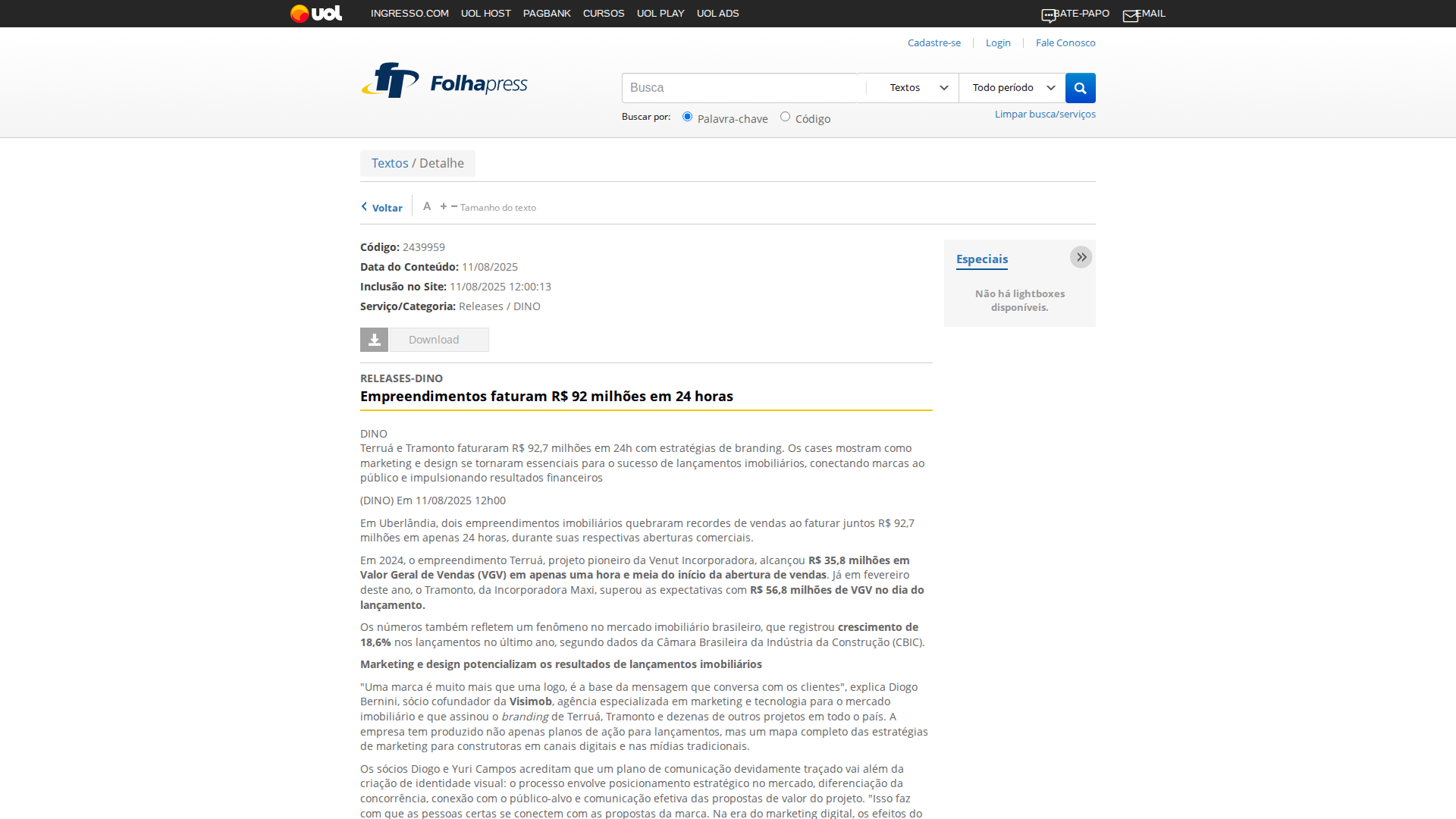Notícia de Folha Press
